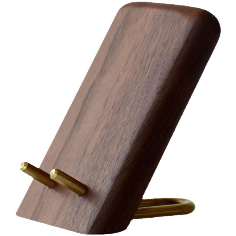 Black walnut wood desktop phone stand, live streaming video office carving craft phone base
